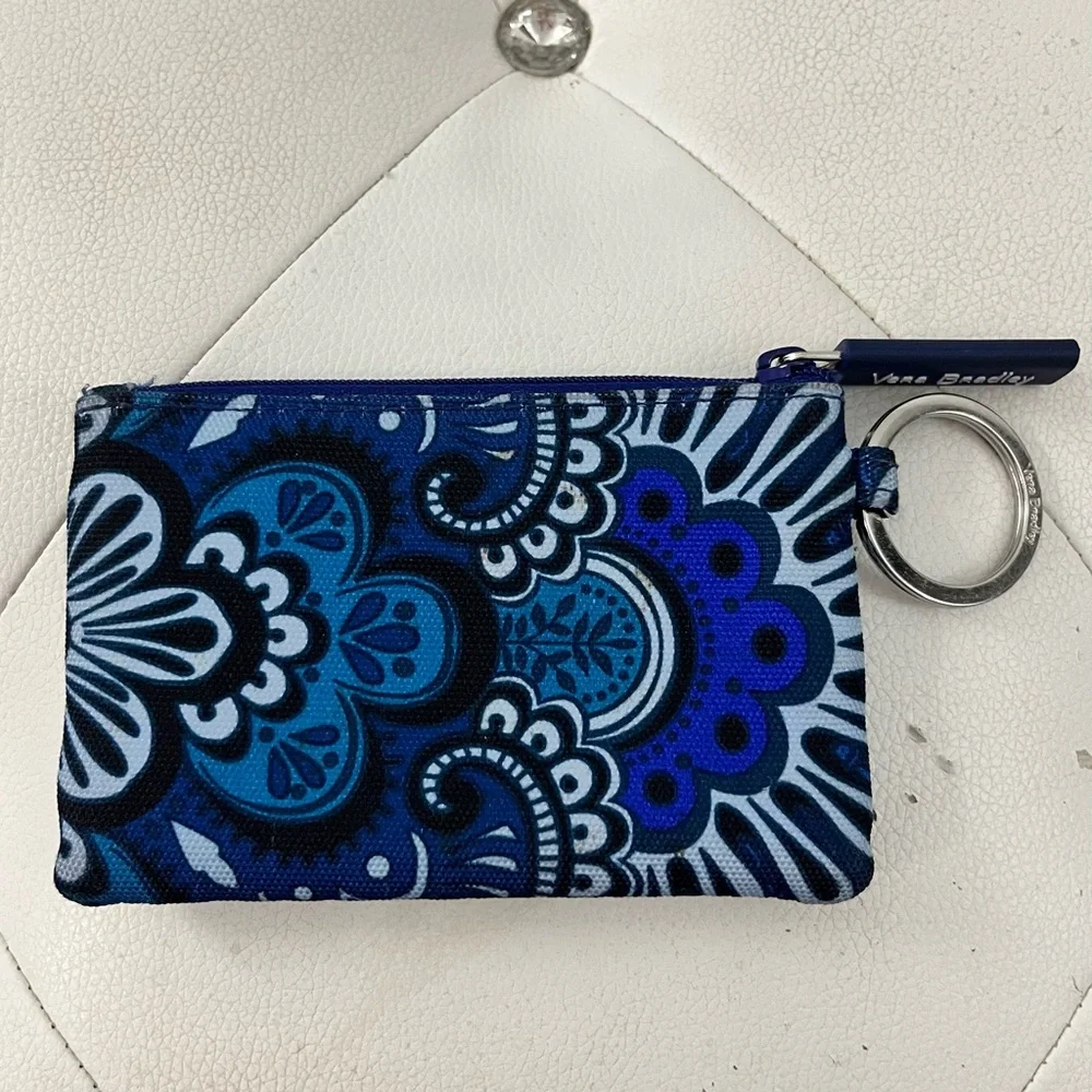 Vera Bradley Lighten Up Zip ID Case with Keyring Blue Tapestry Pattern